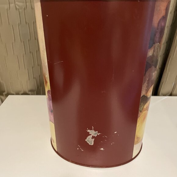Vintage Fruit Pattern Trash Waste Can Painted Metal Shabby Chic Retro Artsy - Picture 4 of 11